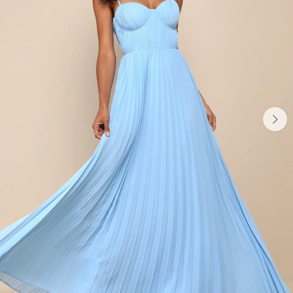 Lulus Admirable Elegance Light Blue Pleated Bustier Maxi Dress - Size M - Picture 5 of 6